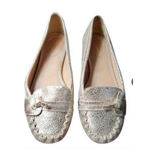 Kate Spade gold crackled leather loafer flats